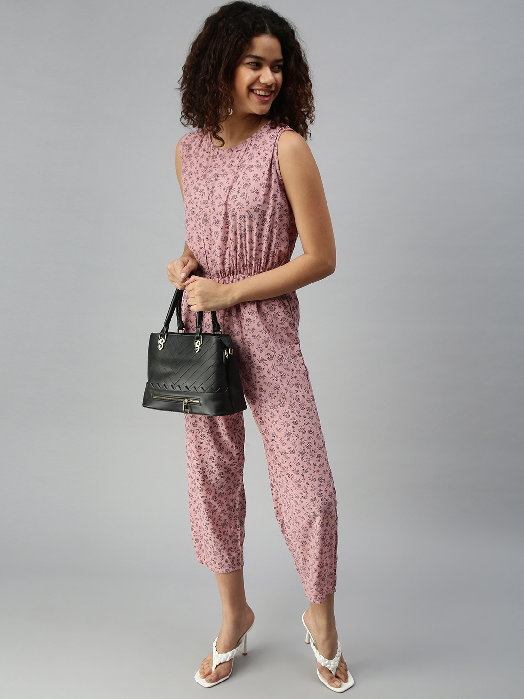 

SHOWOFF Mauve & Black Printed Basic Jumpsuit