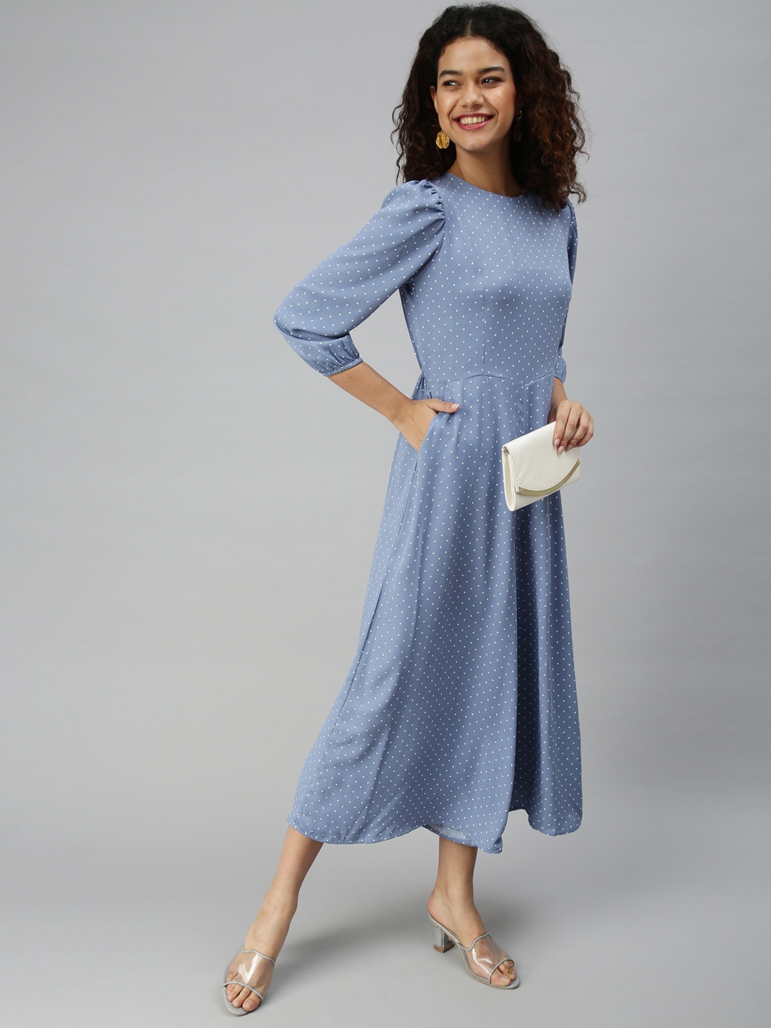 

SHOWOFF Women Blue & White Printed Basic Jumpsuit