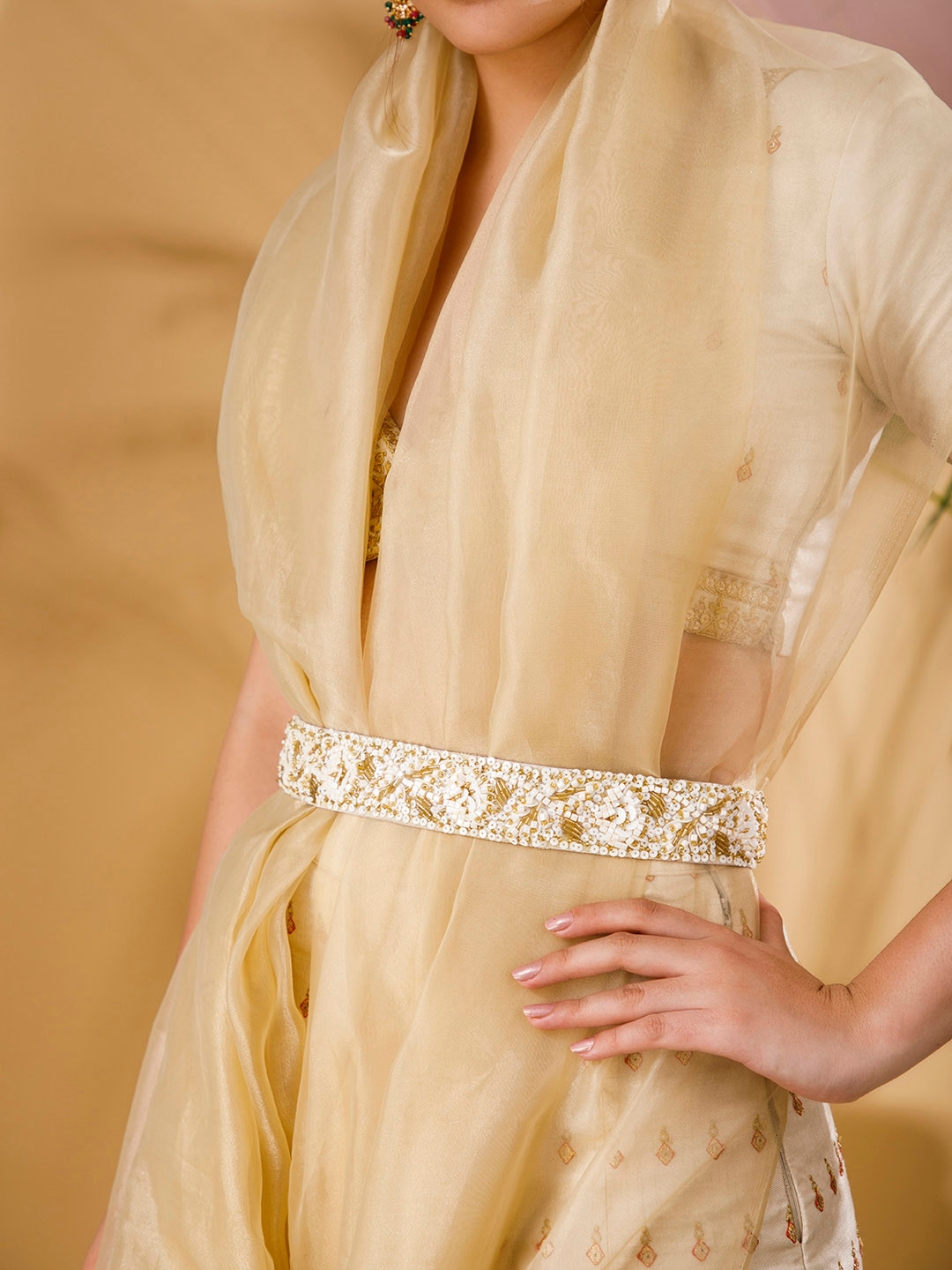 

Rubans Women White Embellished Belt