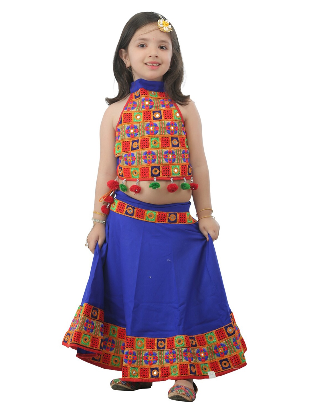 

ahhaaaa Girls Blue & Red Embellished Thread Work Ready to Wear Lehenga Choli