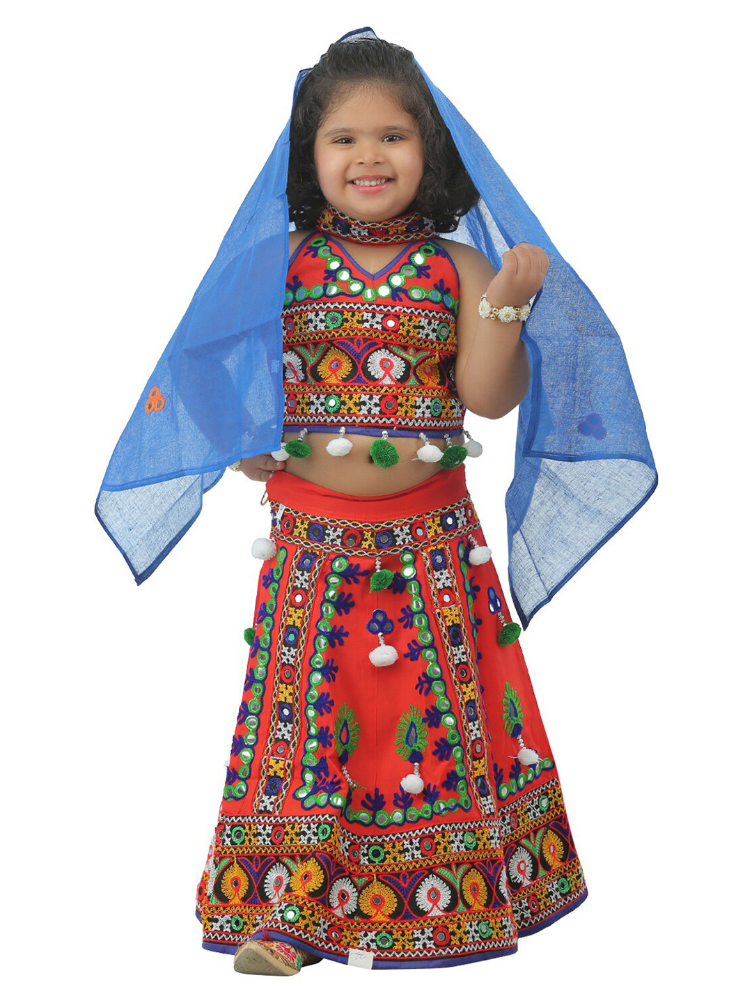 

ahhaaaa Girls Orange Embellished Ready to Wear Lehenga & Blouse With Dupatta