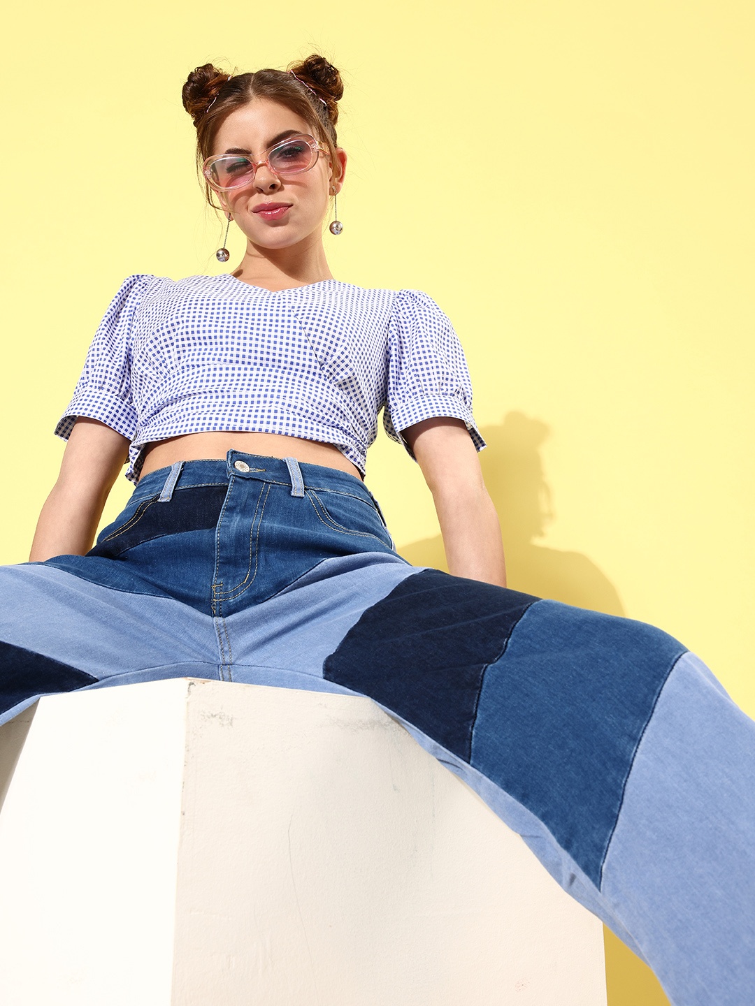 

Marie Claire Stunning Blue Geometric Volume Play Top