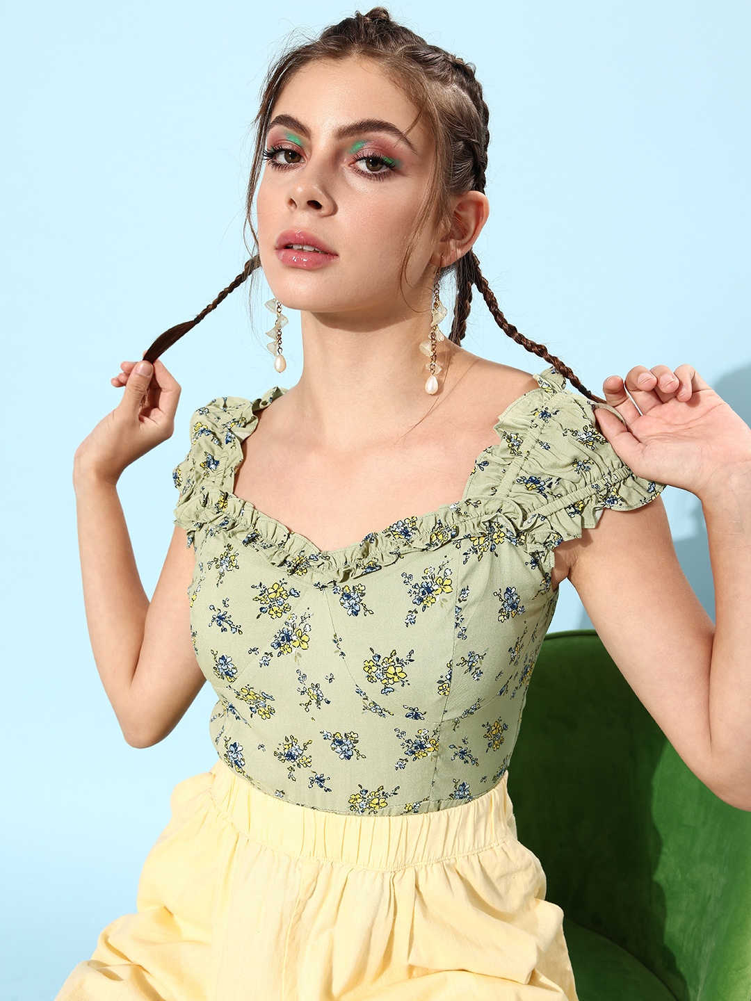 

Marie Claire Stylish Green Floral Volume Play Top