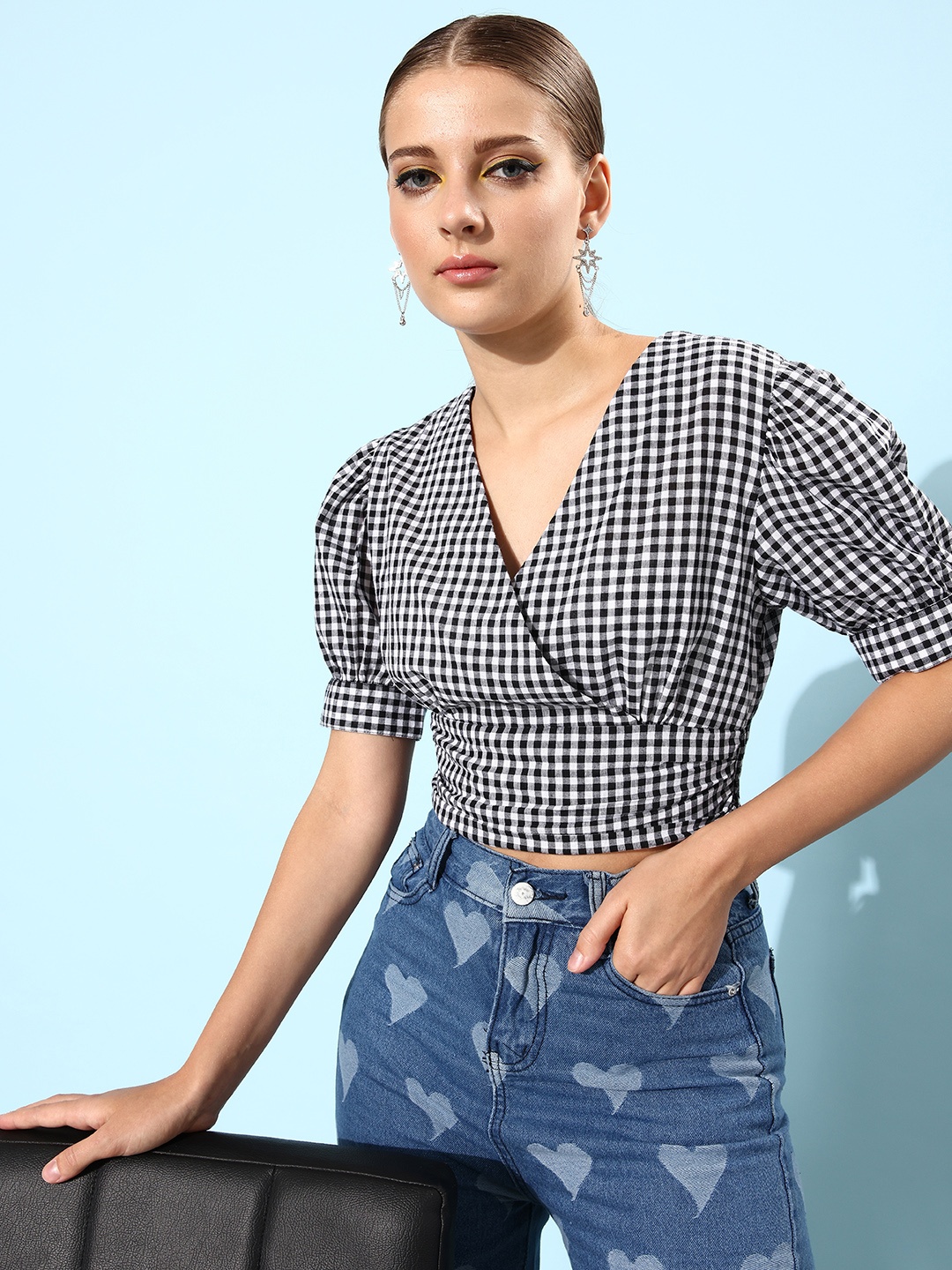 

Marie Claire Classic Black Checked Volume Play Top