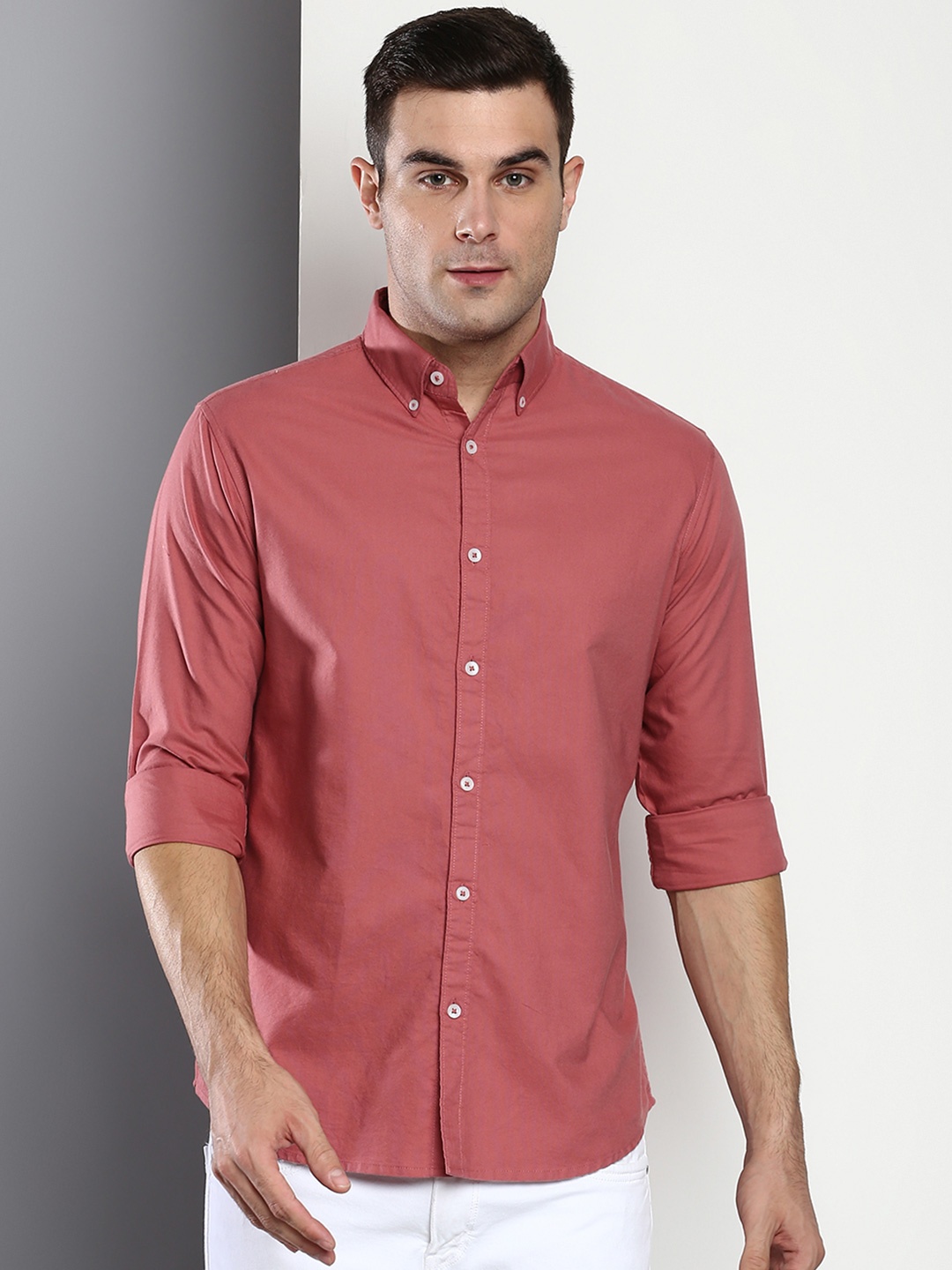 

Dennis Lingo Men Dusty Pink Slim Fit Casual Shirt, Rose