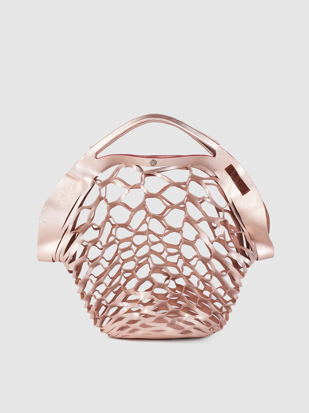 

HF JOURNEY Rose Geometric Leather Bucket Shoulder Bag with Cut Work