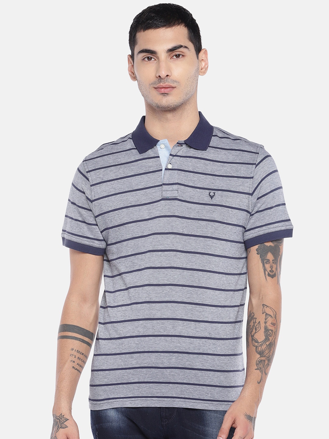 

Allen Solly Men Navy Blue Striped Polo T-shirt