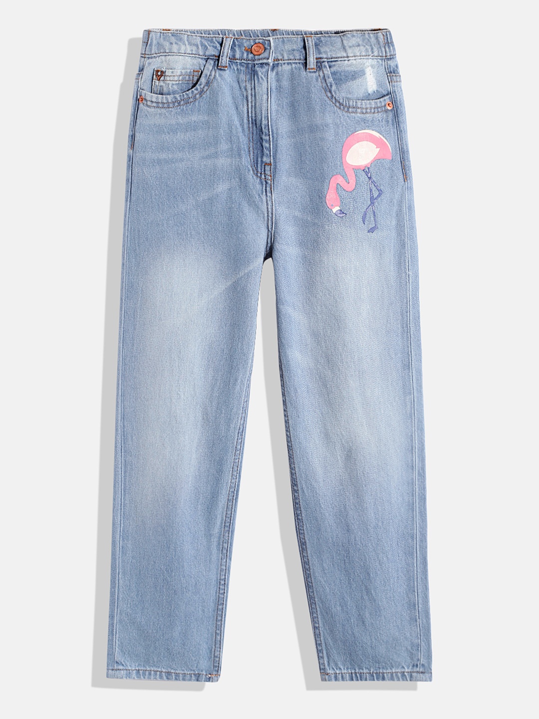 

Allen Solly Junior Girls Blue & Pink Relaxed Fit Light Fade Tropical Printed Cotton Jeans