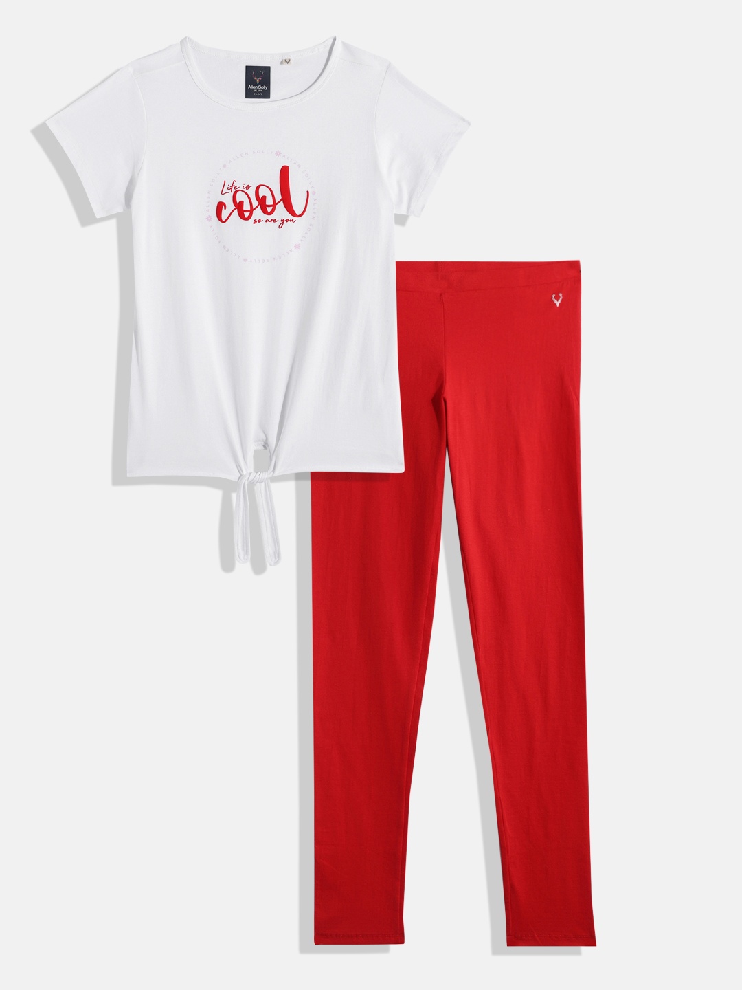 

Allen Solly Junior Girls Typography Printed T-shirt with Leggings, White