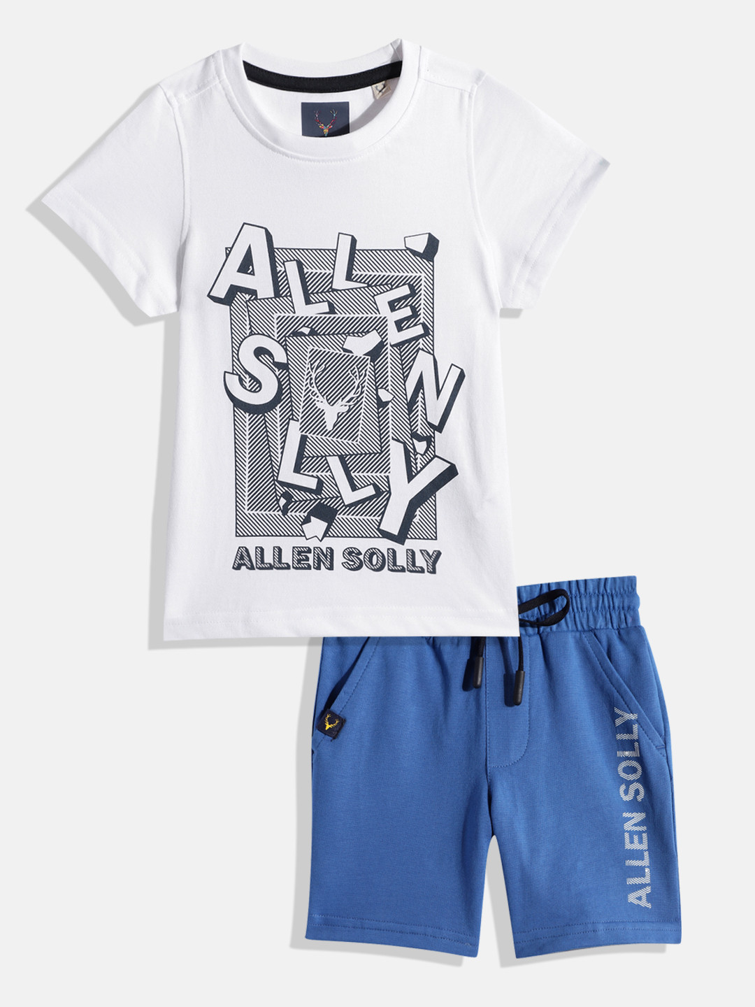 

Allen Solly Junior Boys White & Blue Brand Logo Printed T-shirt with Shorts