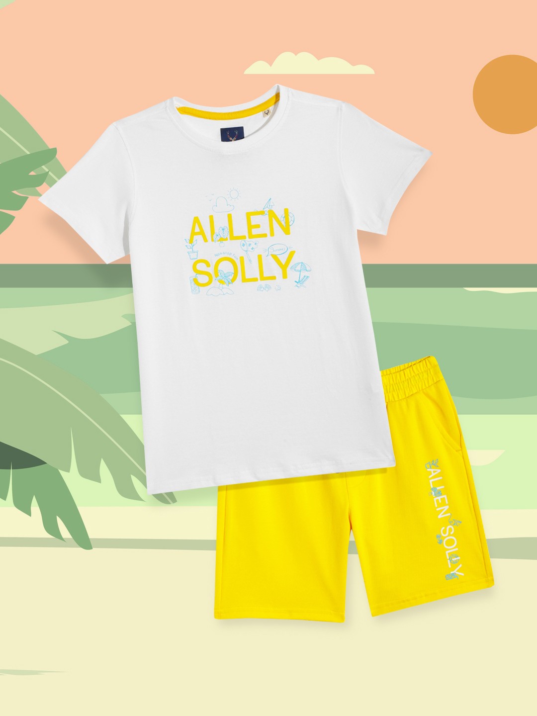 

Allen Solly Junior Boys White & Yellow Printed Pure Cotton T-shirt with Shorts Set