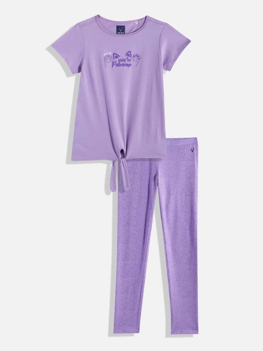 

Allen Solly Junior Girls Printed Knitted Tie-Ups Top with Leggings, Purple