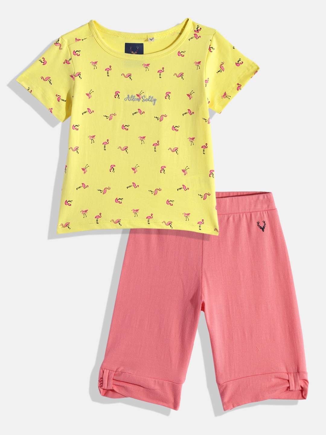 

Allen Solly Junior Girls Yellow & Pink Printed T-shirt with Capris