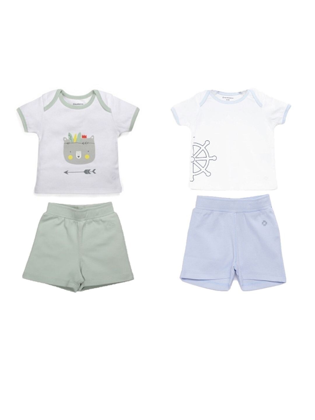 

My Milestones Girls Blue & Green Printed Cotton T-shirt with Shorts