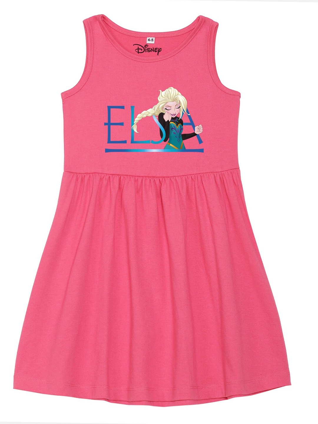 

Disney by Wear Your Mind Girls Pink Elsa Print Cotton Dress