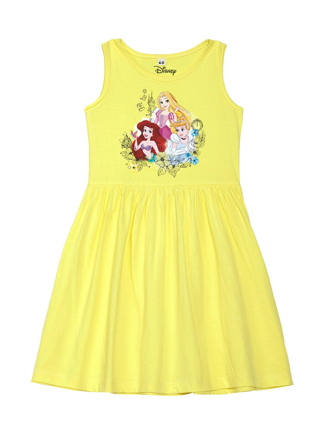 

Disney by Wear Your Mind Yellow Disney Princess Printed Cotton Fit & Flare Dress