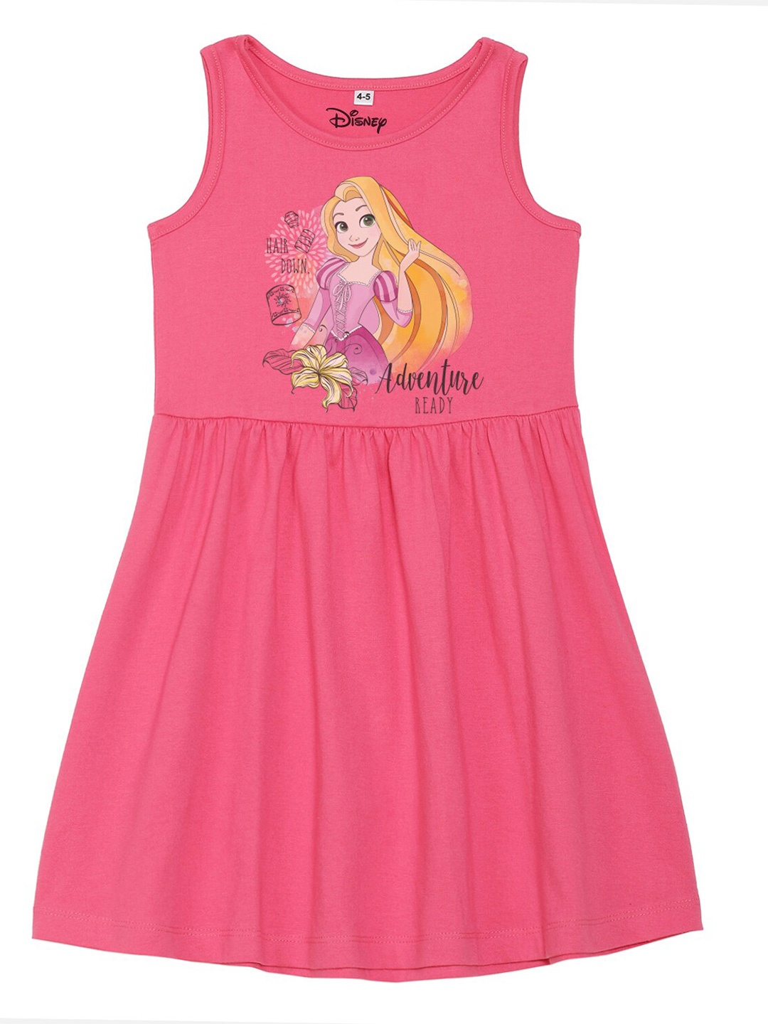 

Disney by Wear Your Mind Girls Pink Rapunzel Printed Cotton A-Line Dress