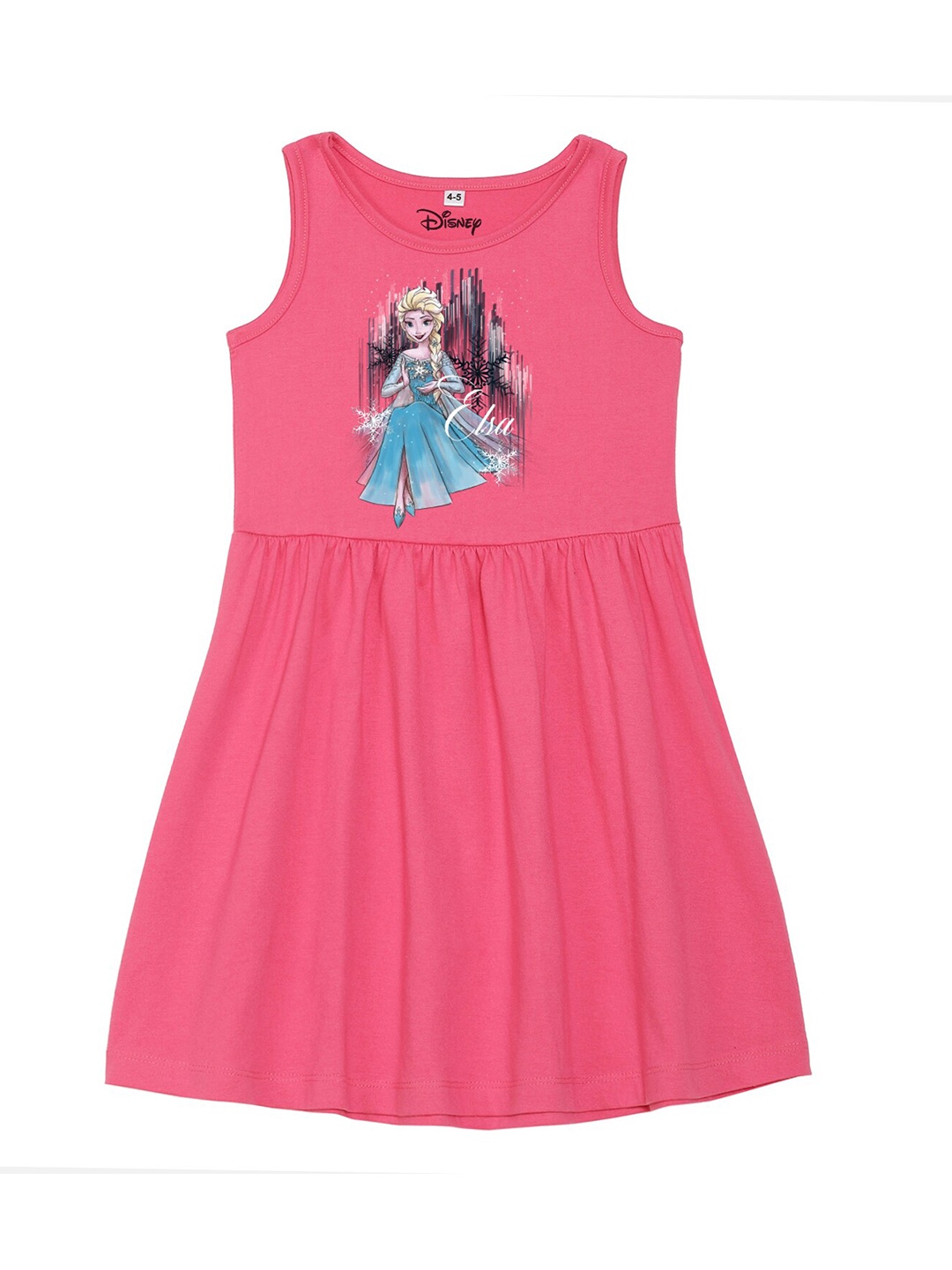 

Disney by Wear Your Mind Girls Pink Elsa Print Cotton A-Line Dress