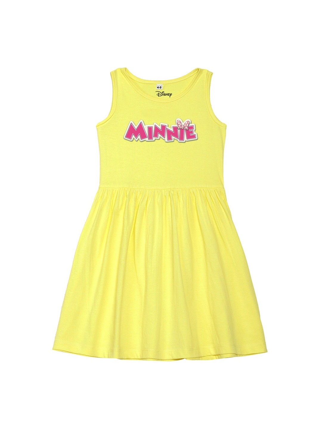 

Disney by Wear Your Mind Girls Yellow Minnie Mouse Printed Pure Cotton Fit & Flare Dress