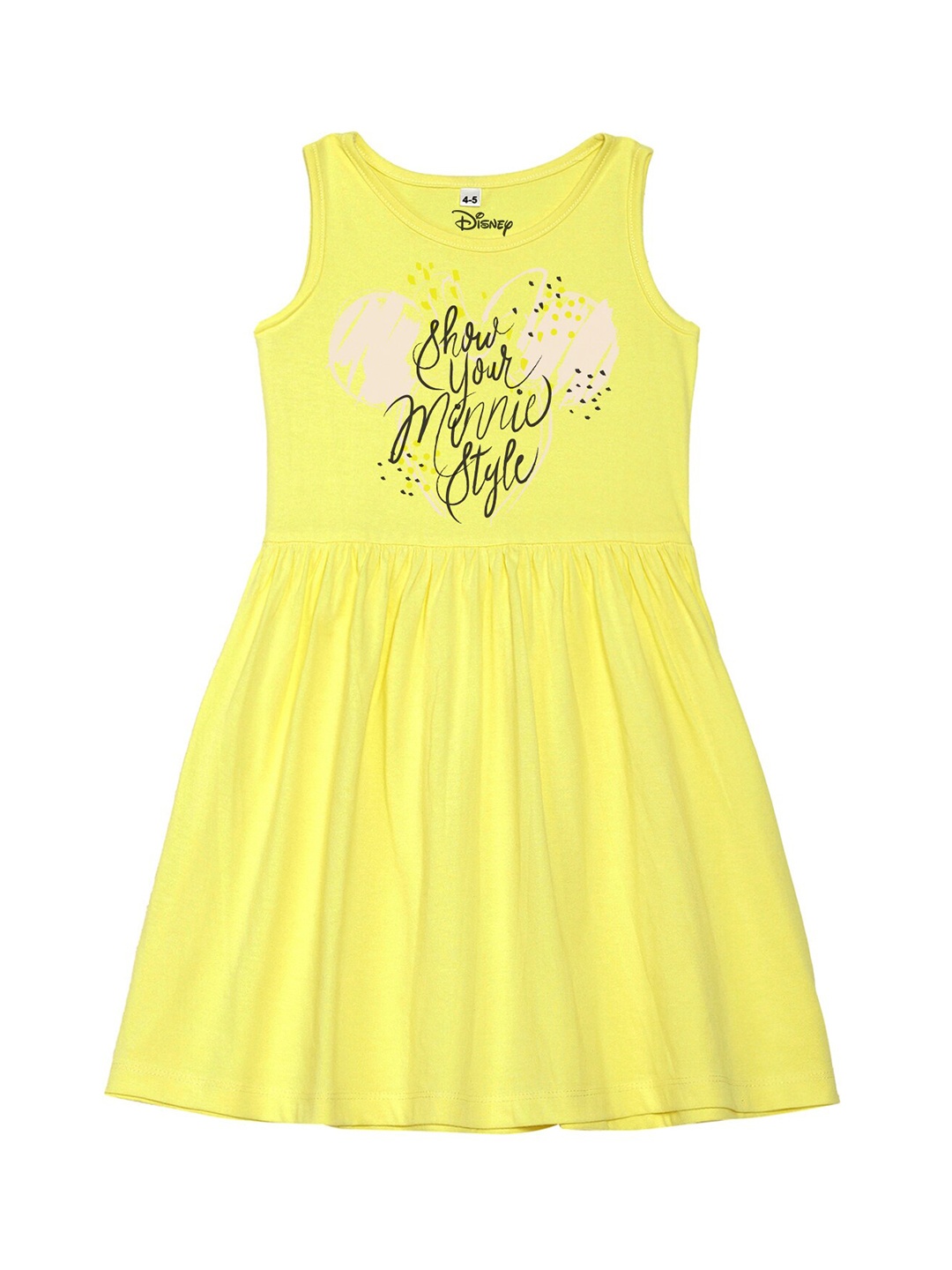 

Disney by Wear Your Mind Girls Yellow Minnie Print Cotton Dress