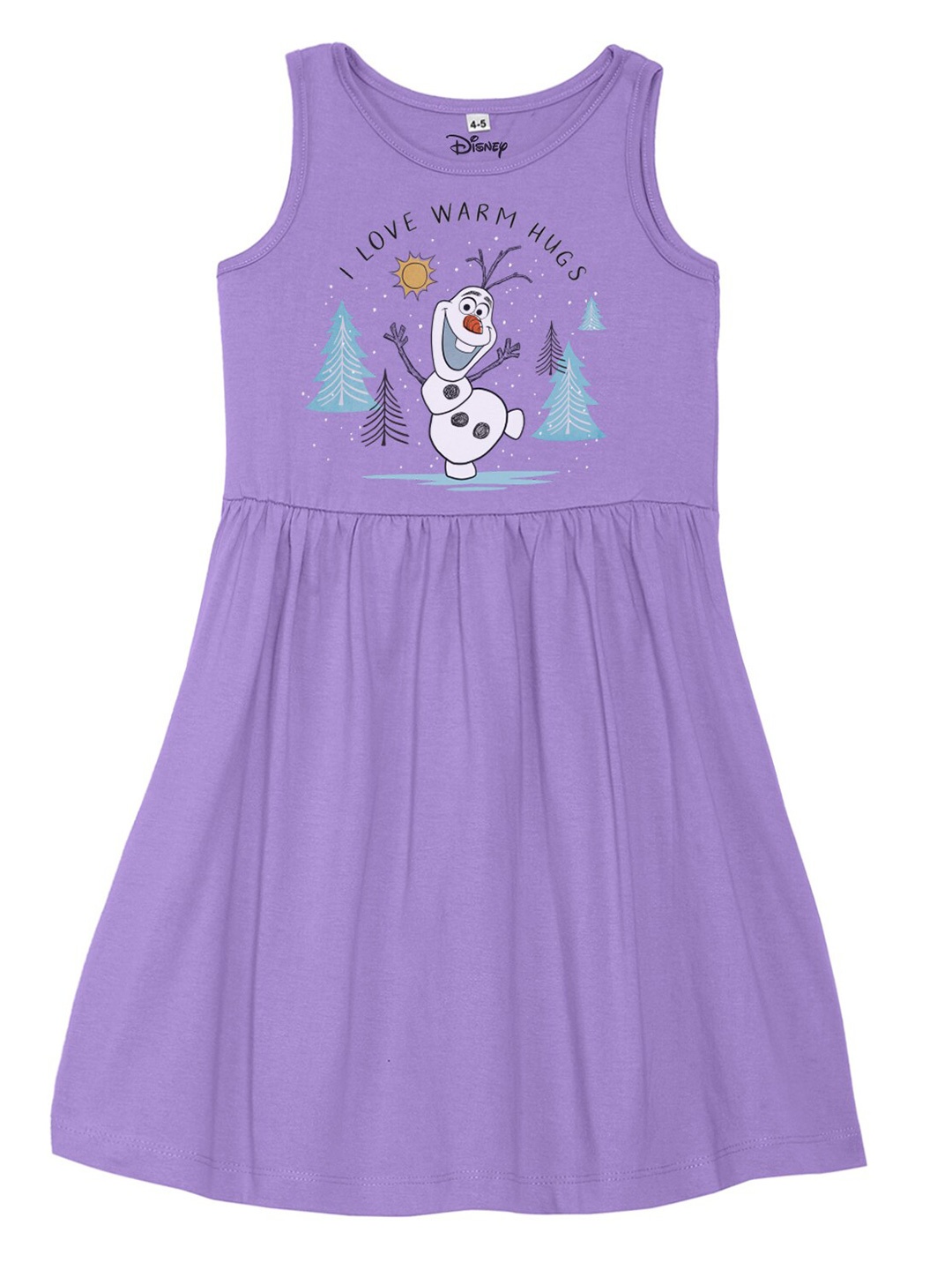 

Disney by Wear Your Mind Girls Purple Olaf Print Cotton Dress