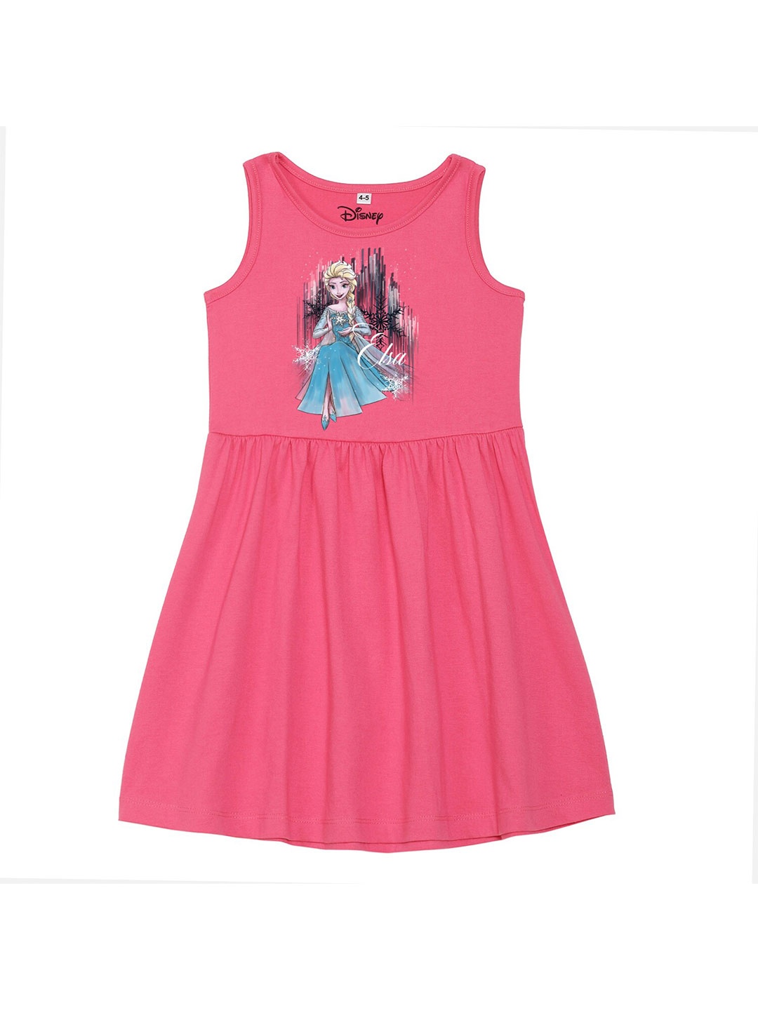 

Disney by Wear Your Mind Girls Pink Elsa Print Cotton A-Line Dress