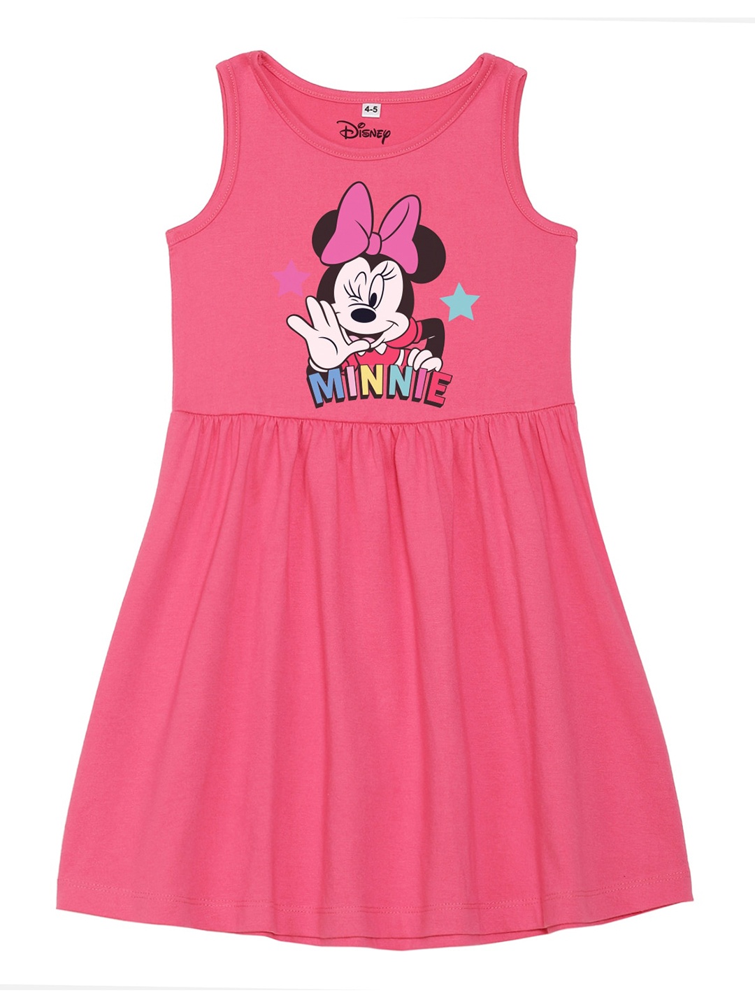 

Disney by Wear Your Mind Girls Pink Minnie Mouse Print Cotton Fit & Flare Dress