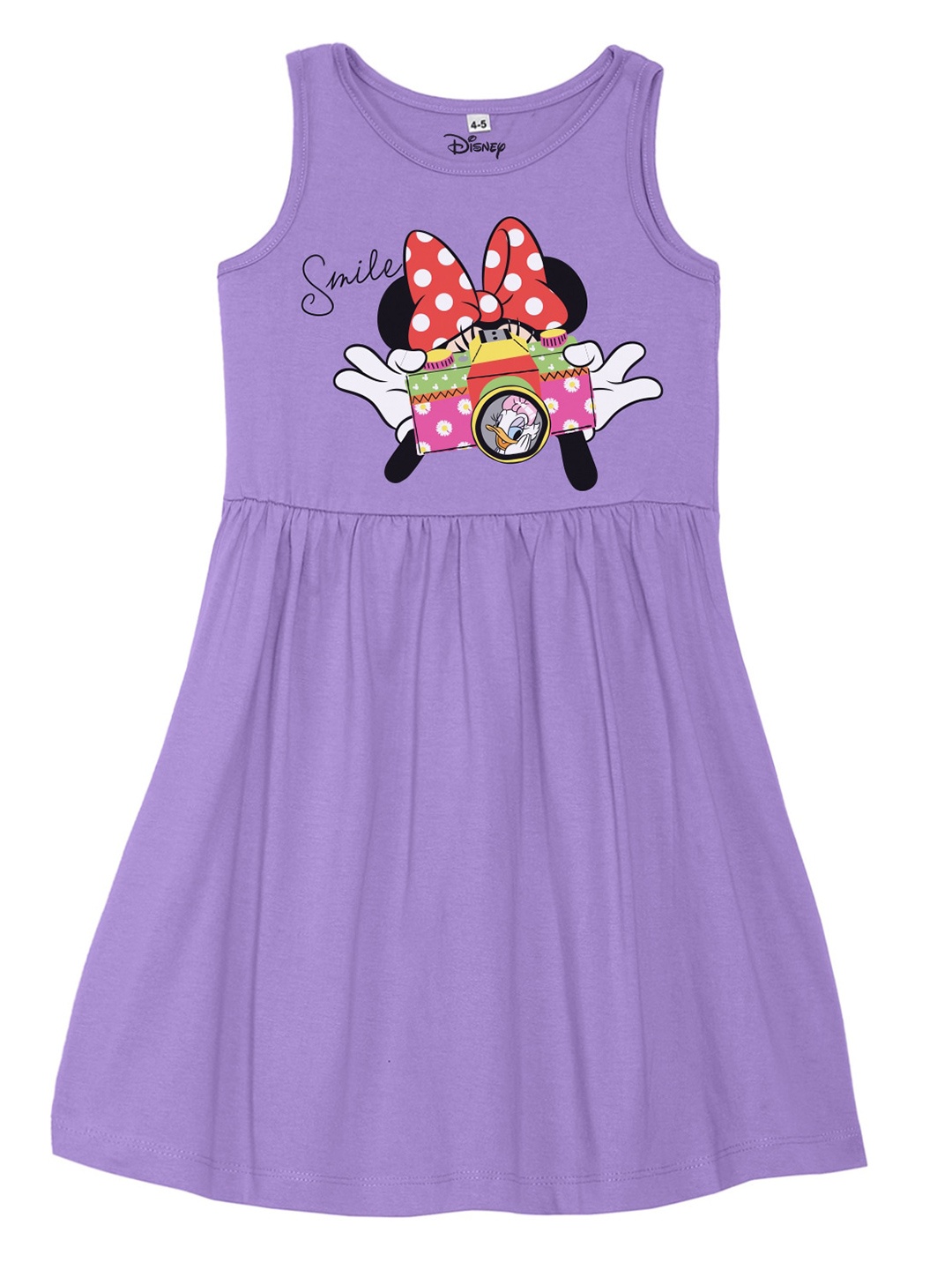 

Disney by Wear Your Mind Purple & Pink Minnie Mouse Printed Round Neck Fit & Flare Dress