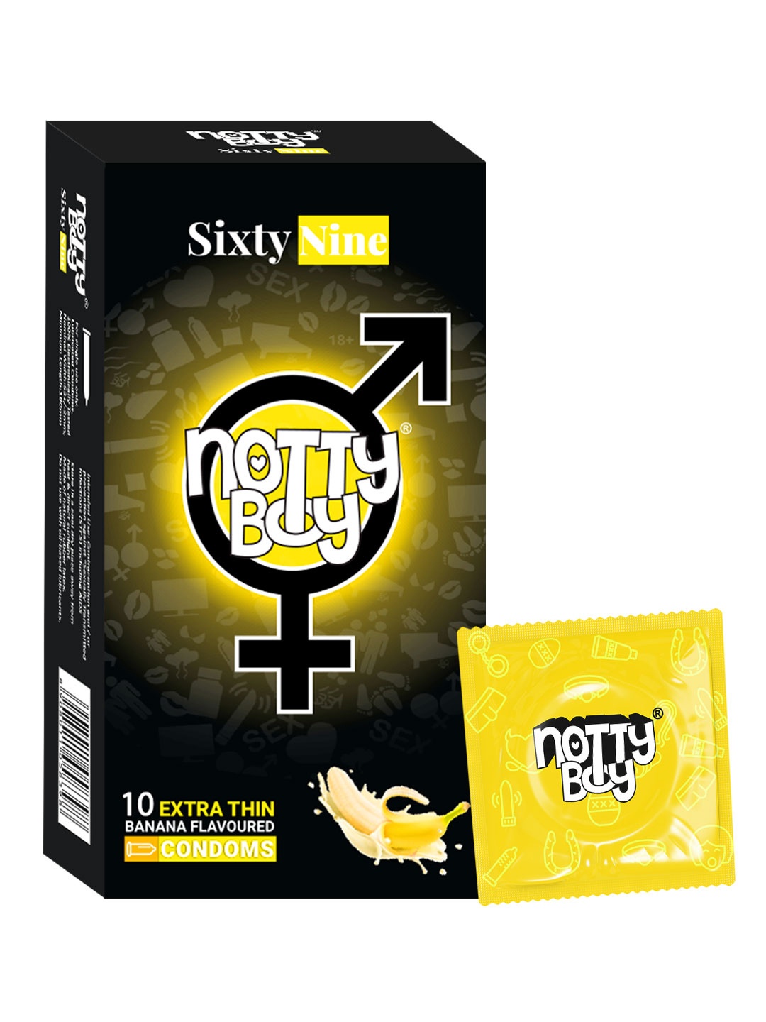 

noTTy Boy Sixty Nine Banana Flavoured Condoms - 10 Pieces, Black