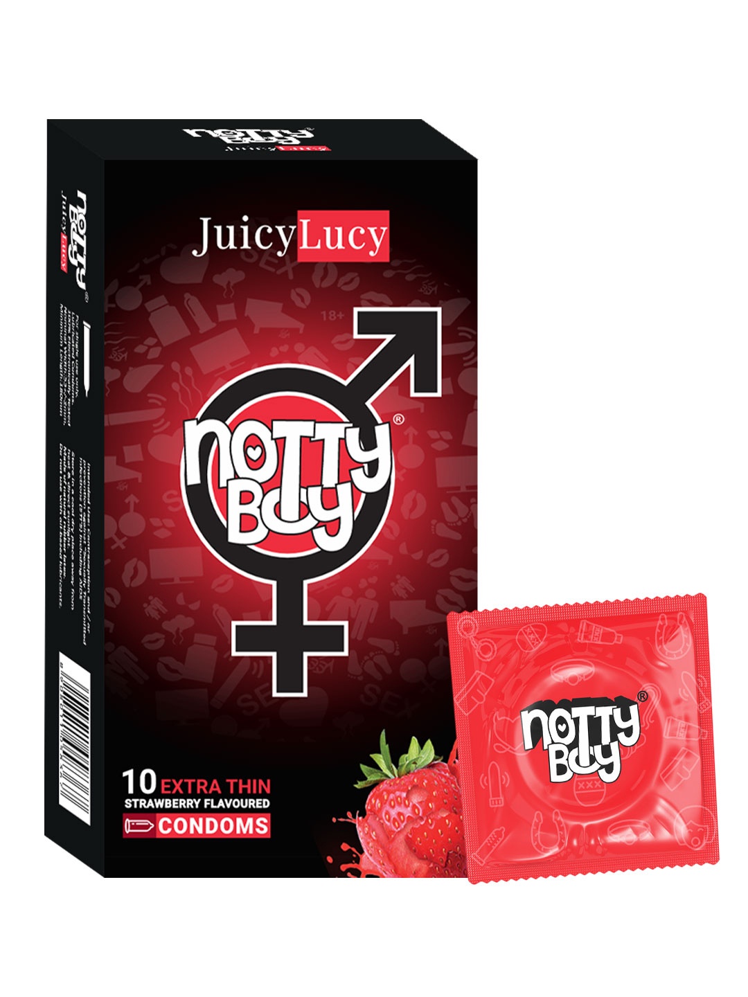 

noTTy Boy Juicy Lucy Strawberry Flavoured Condoms - 10 Pieces, Red