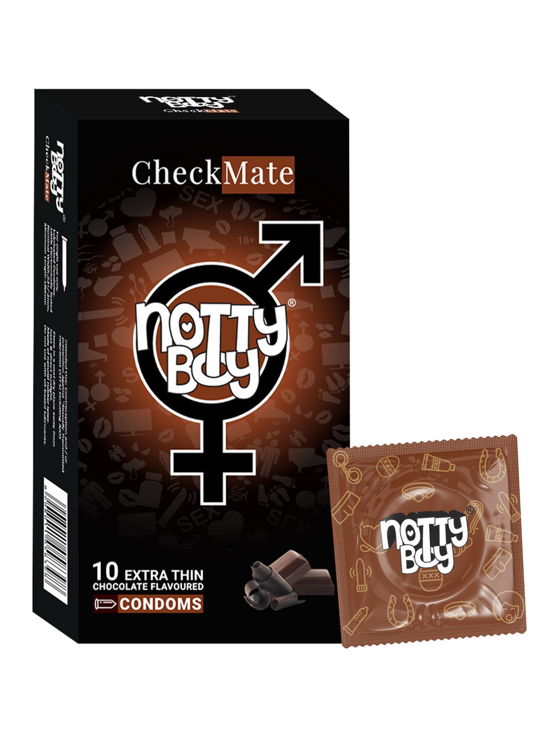 

noTTy Boy Check Mate Chocolate Flavoured Condoms - 10 Pieces, Black