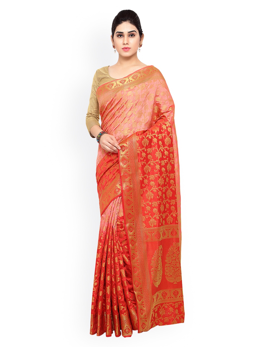 

Varkala Silk Sarees Red Kanjeevaram Tussar Silk Traditional Saree