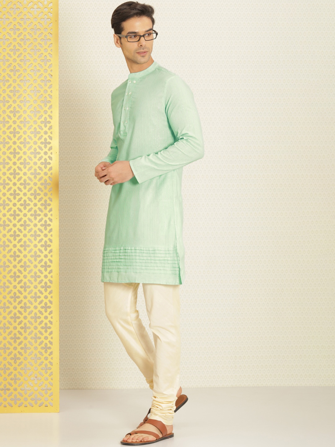 

House of Pataudi Men Blue & Gold-Toned Zari Striped Rozana Kurta