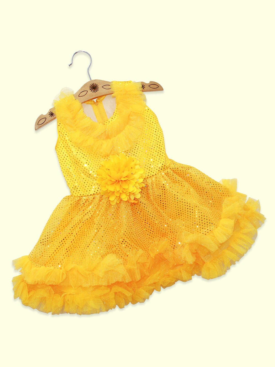 

Born Babies Girls Yellow Embellished Net Dress