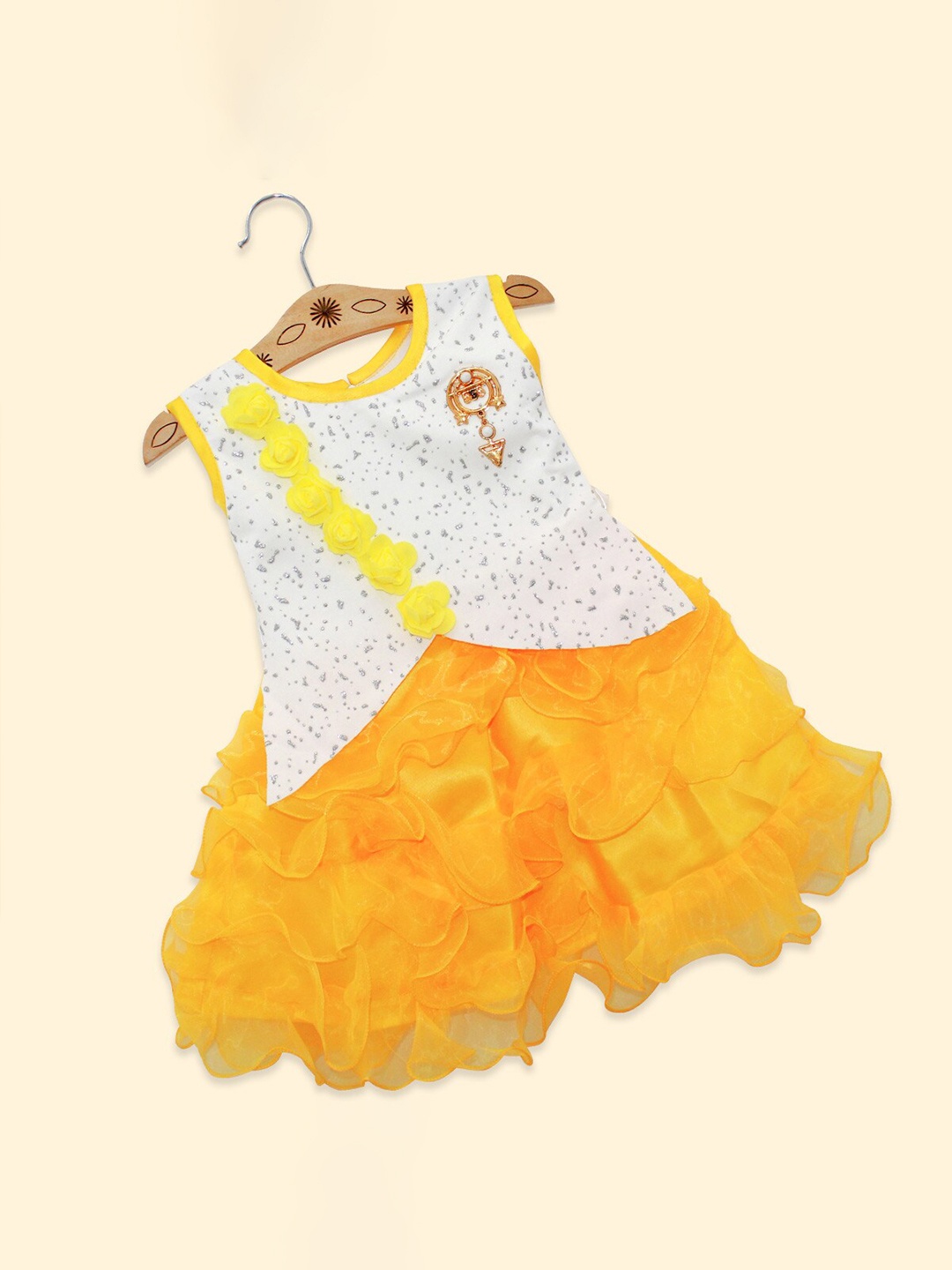 

Born Babies Yellow & White Girls Fit & Flare Dress