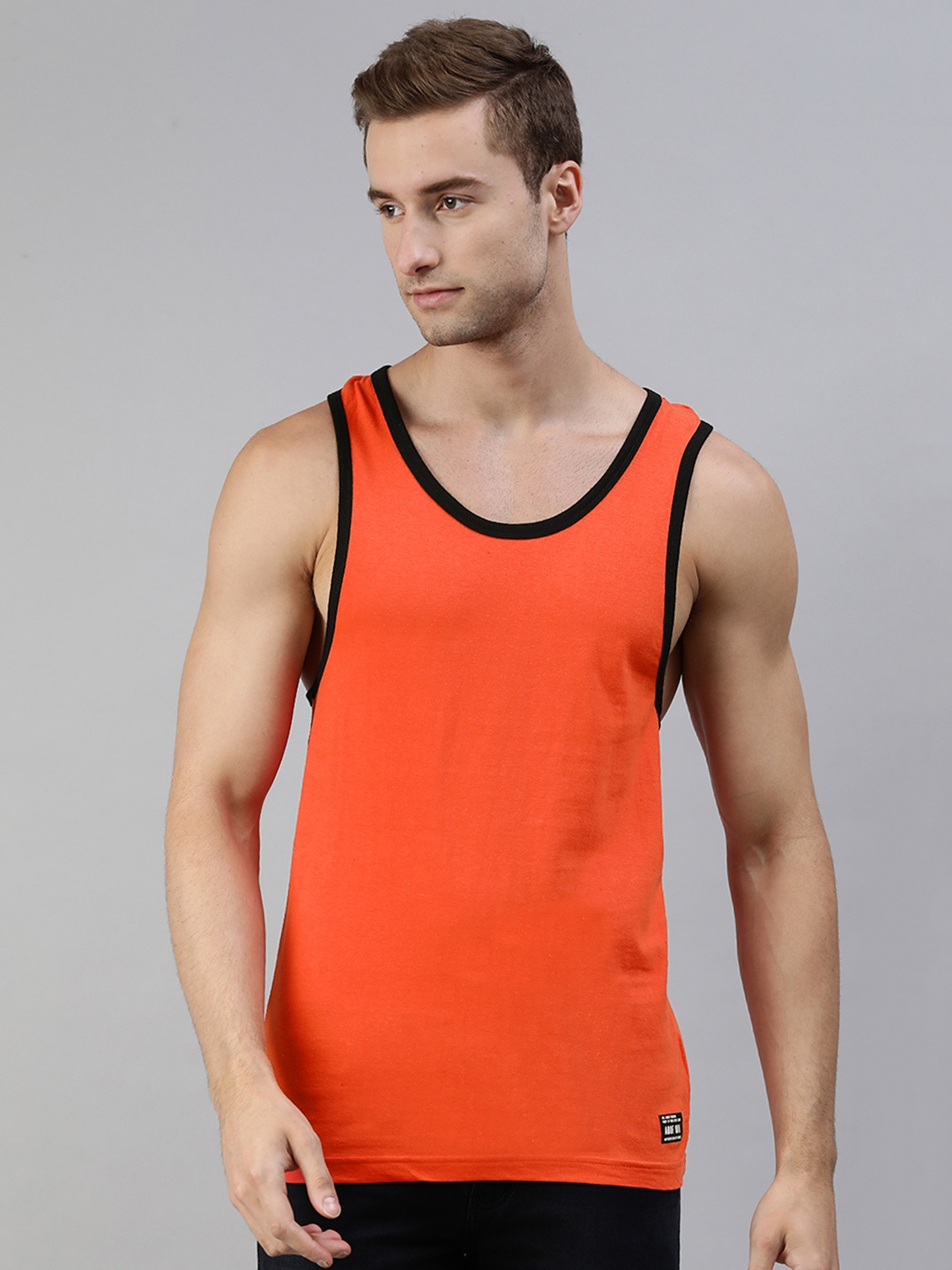 

abof Men Orange & White Printed Pure Cotton Innerwear Vest