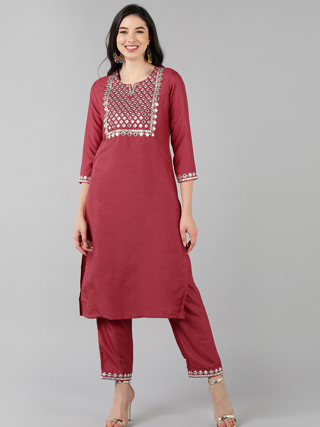 

AHIKA Women Coral Yoke Design Panelled Kurta with Trousers
