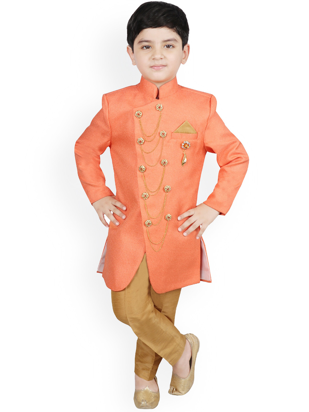 

SG YUVRAJ Boys Orange Solid Sherwani Set