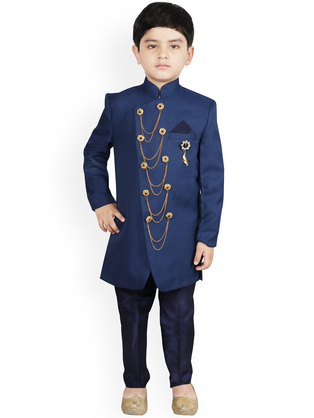 

SG YUVRAJ Boys Navy Blue Solid Sherwani Set