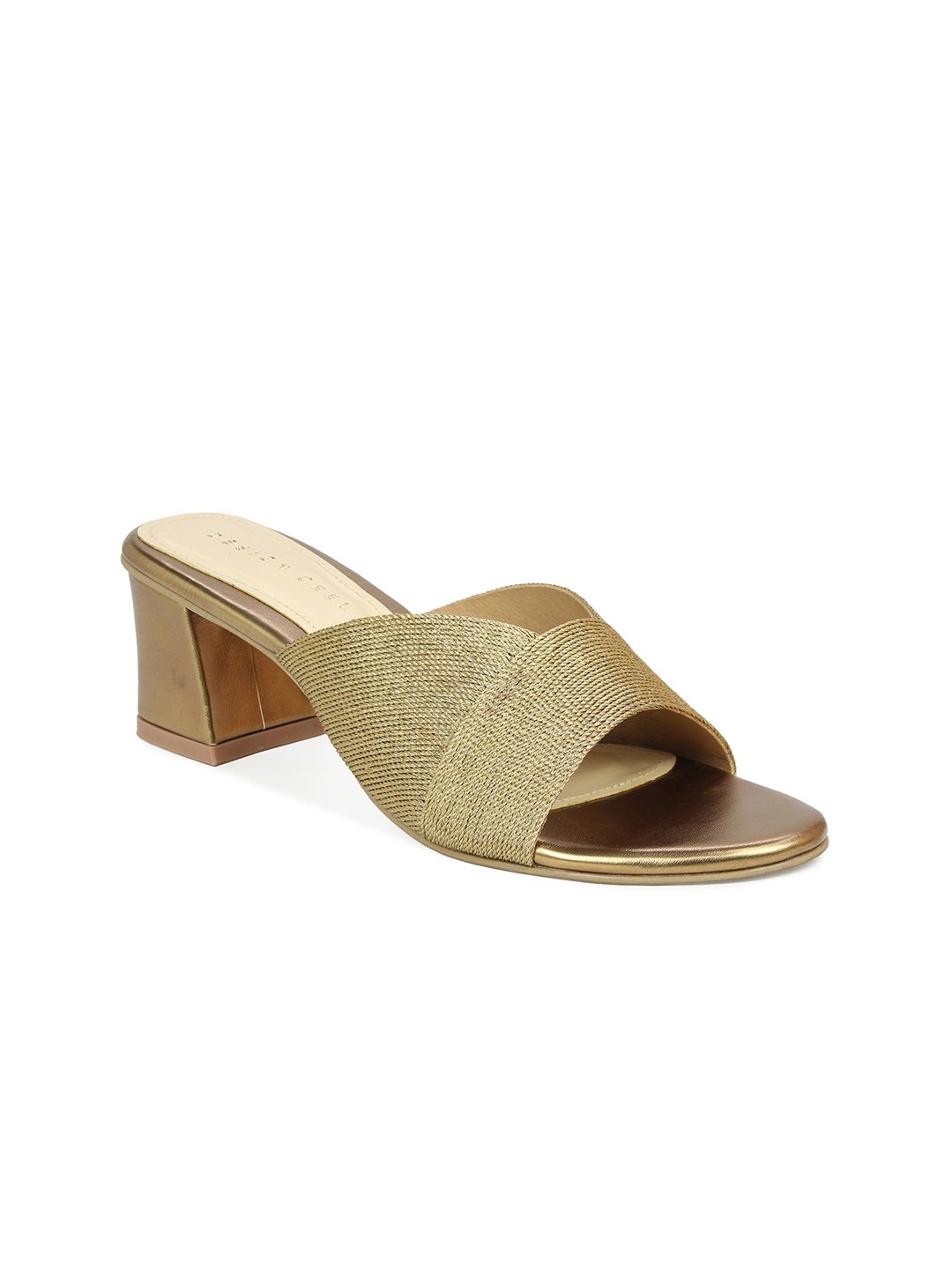 

DESIGN CREW Gold-Toned Woven Design Casual Block Heels