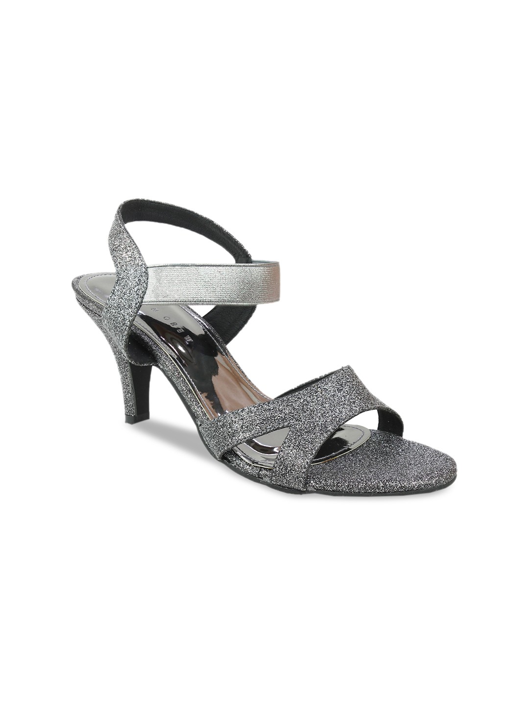 

DESIGN CREW Women Grey Printed Heeled Sandals