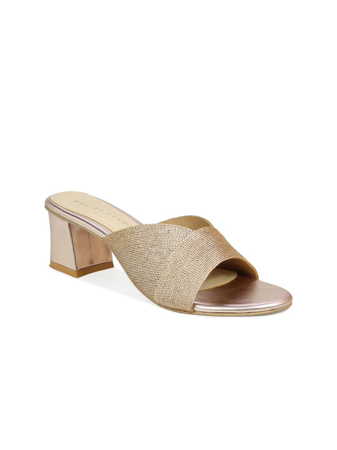 

DESIGN CREW Gold-Toned Woven Design Casual Block Heels