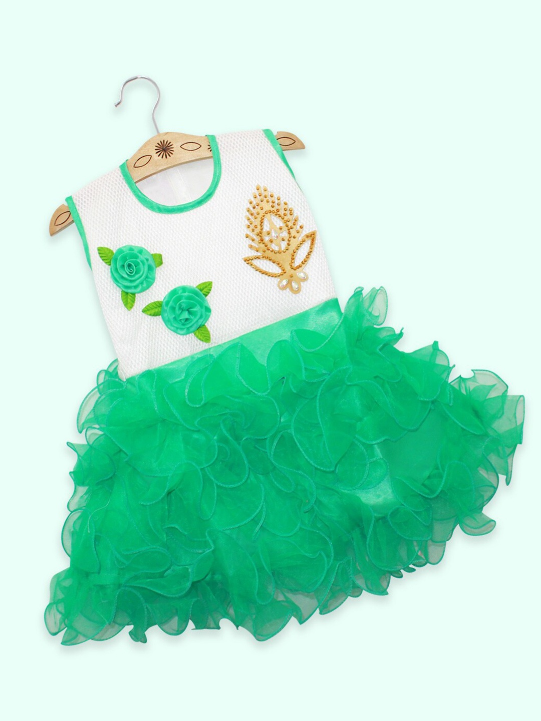 

Born Babies Girls Green & White Embellished Dress