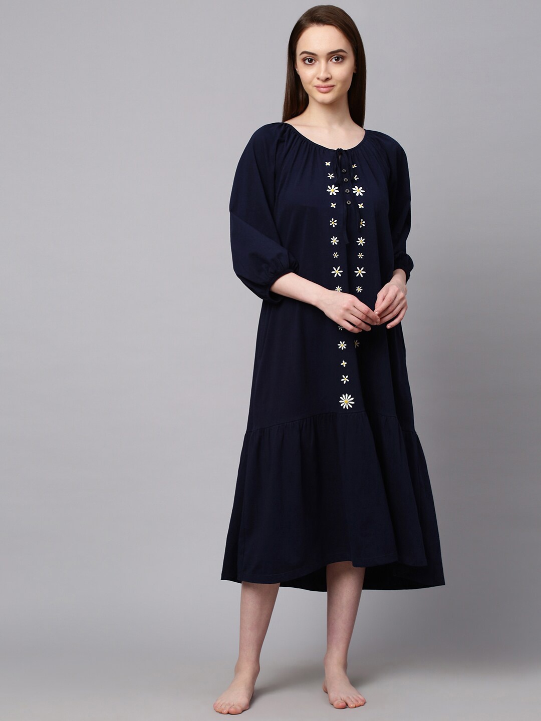 

Chemistry Navy Blue Embroidered Nightdress