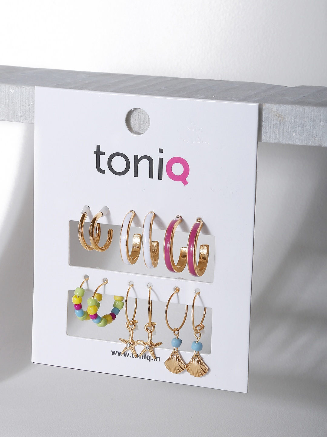 

ToniQ Set Of 6 Enameled Multicoloured Circular Hoop Earrings, Multi