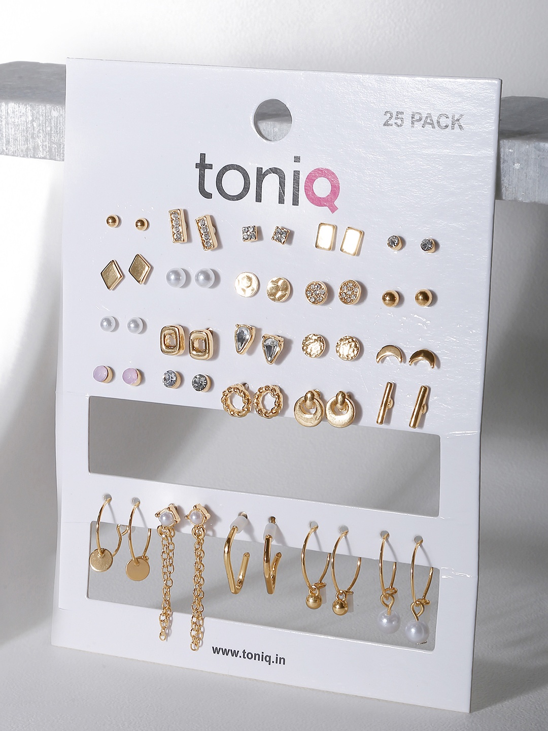 

ToniQ Set of 25 Contemporary Gold-Plated Studs & Drop Earrings