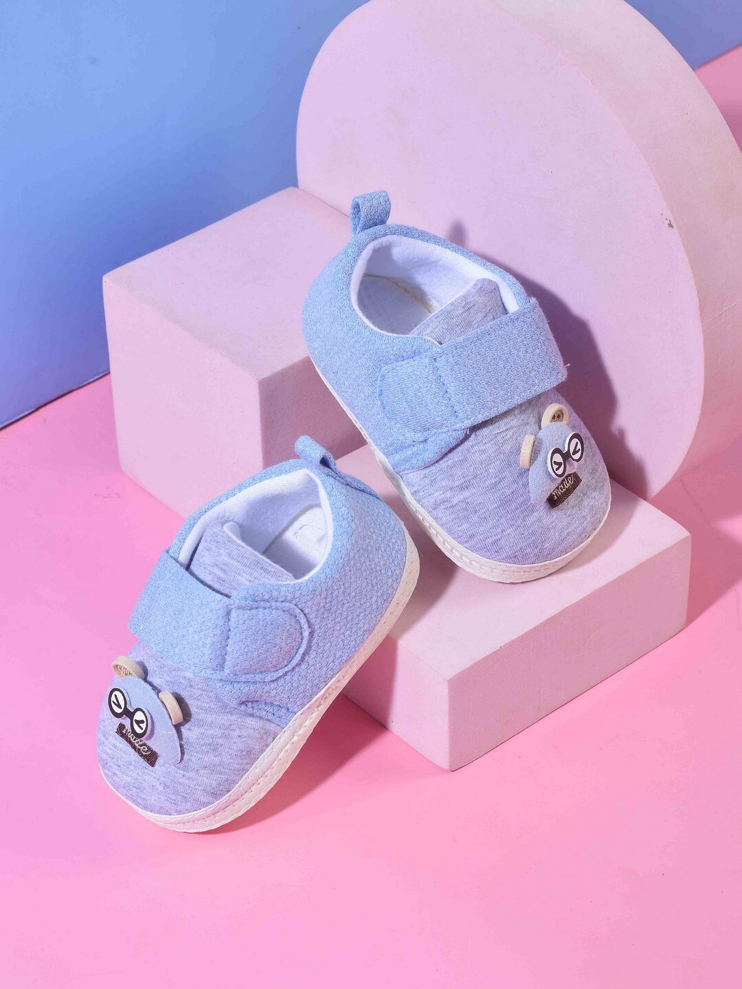 

POPLINS Infant Kids Blue & Grey Solid Cotton Booties