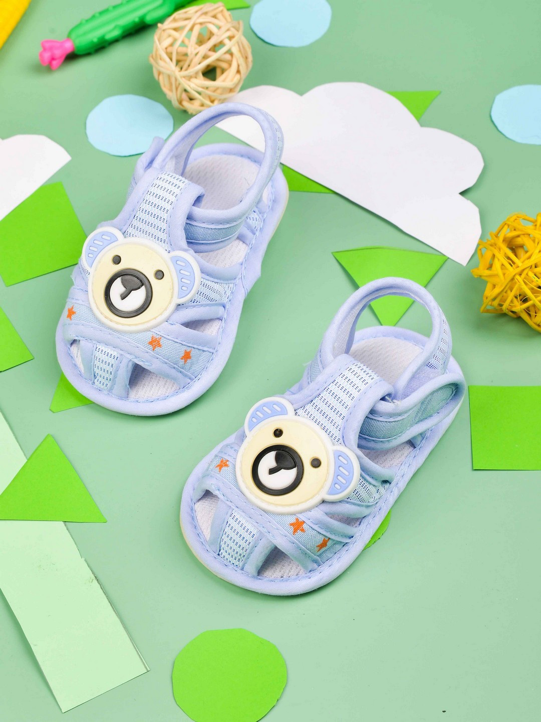 

POPLINS Kids Blue & White Printed Cotton Booties