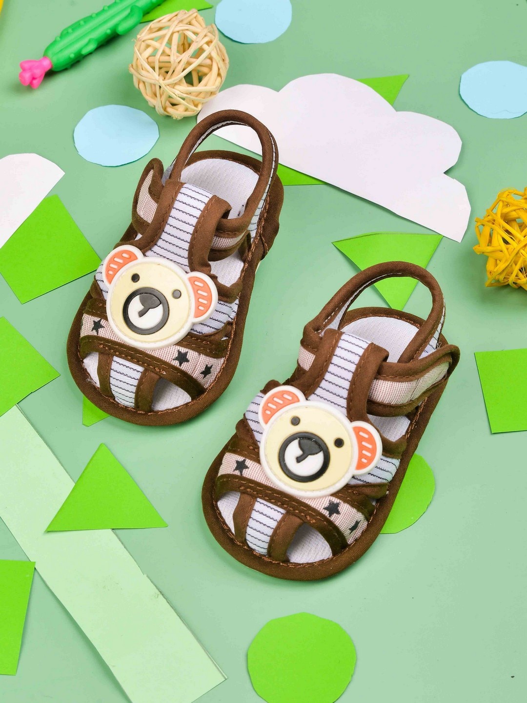 

POPLINS Kids Brown & White Printed Cotton Booties