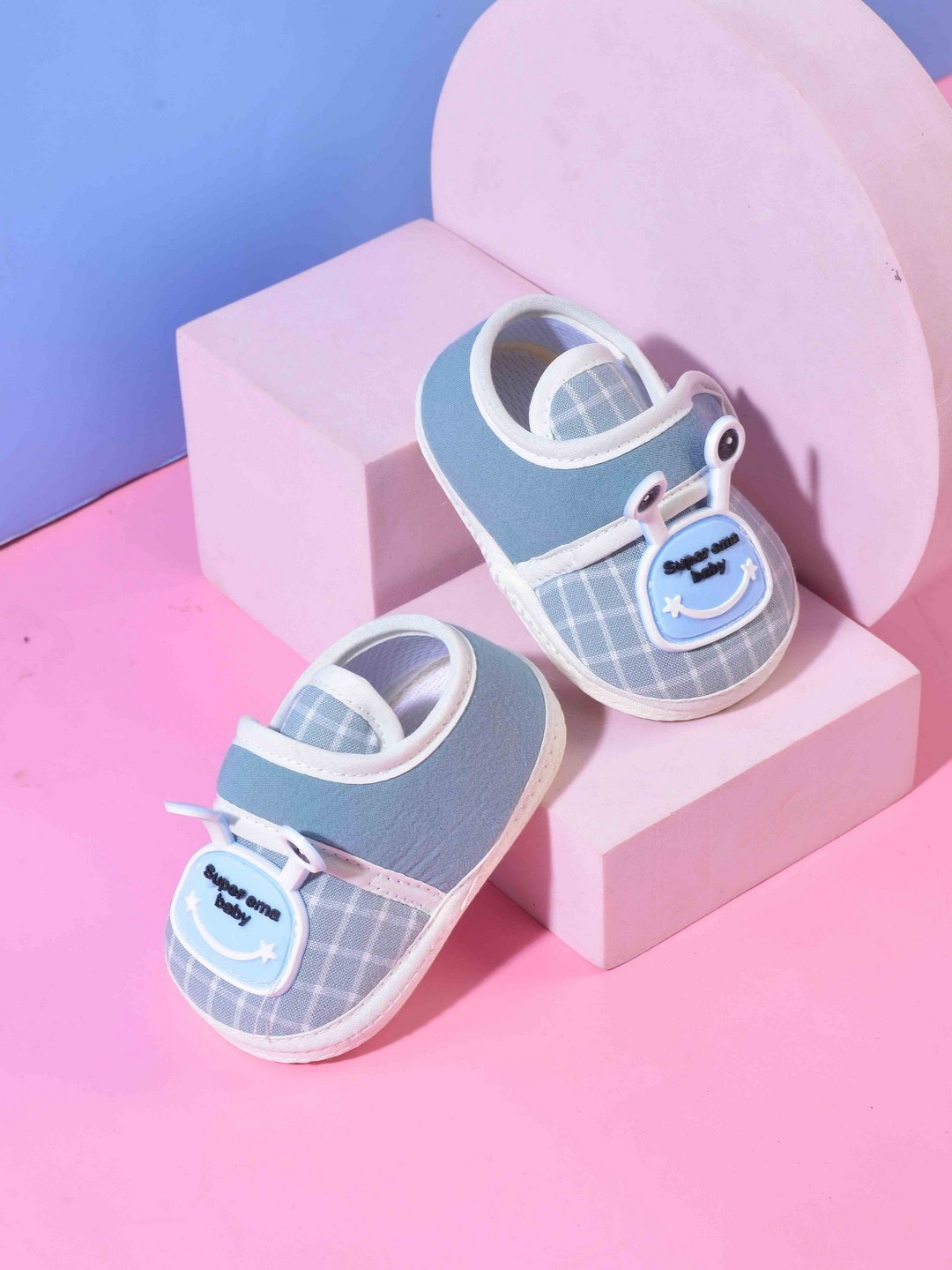

POPLINS Kids Blue & White Printed Cotton Booties